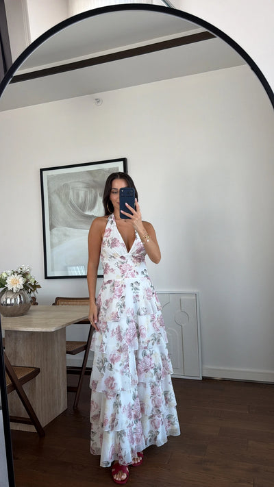 Floral Elegance Halter Maxi Dress