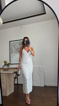 White Shine Sequin Midi Haljina