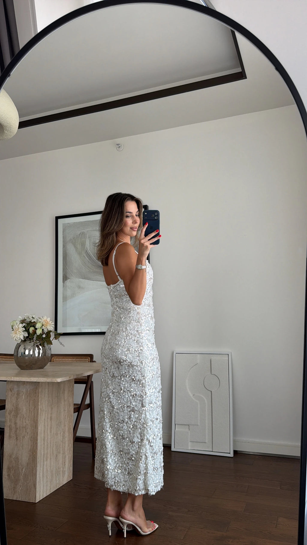 White Shine Sequin Midi Haljina