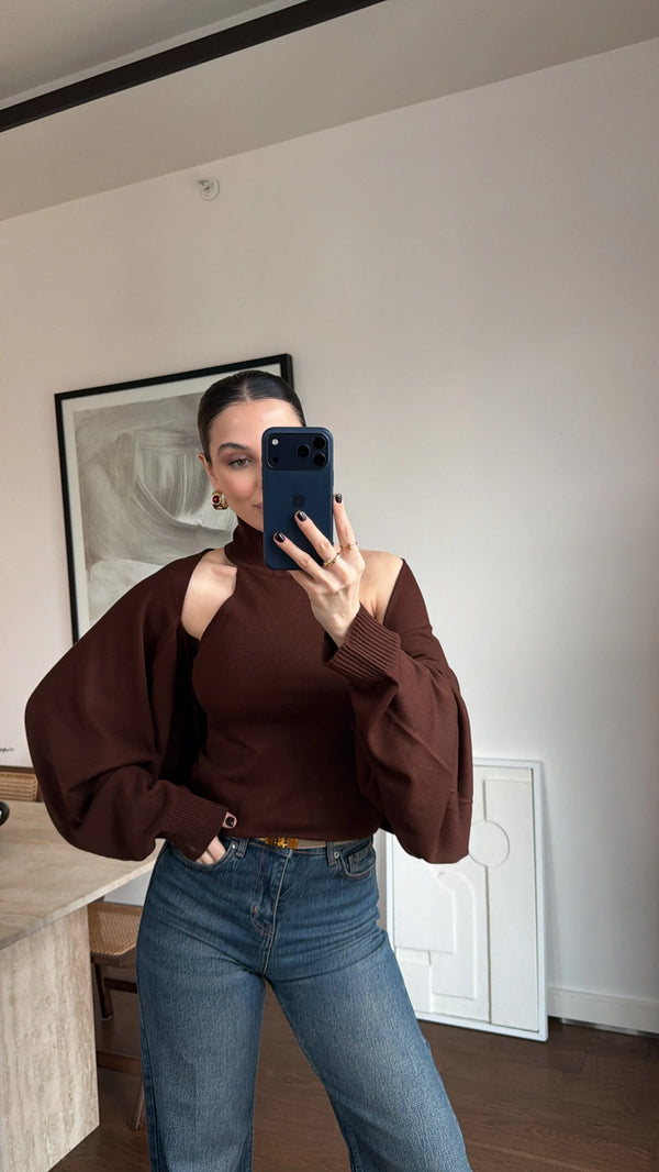 Minimal knit bolero deep braon