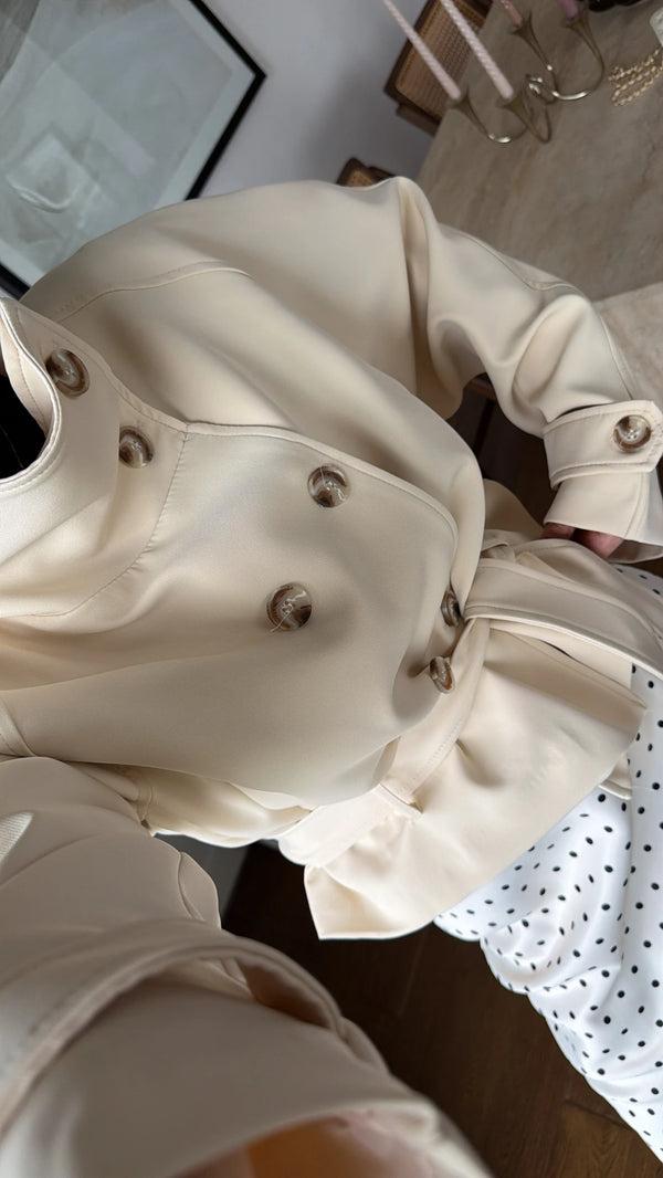 Premium trench kaput sa visokom kragnom - Ivory Sand