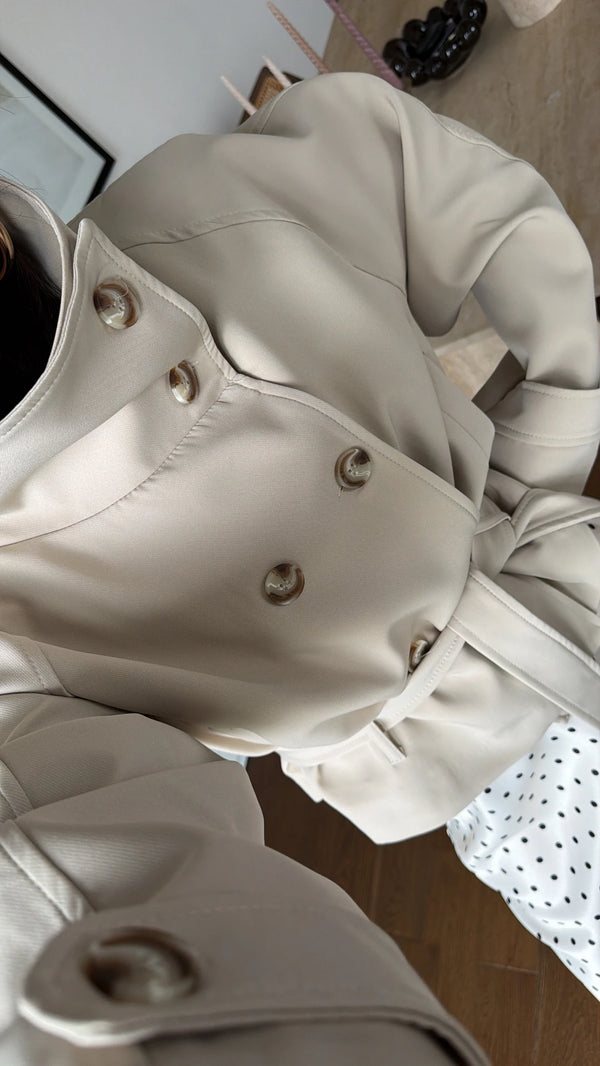 Premium trench kaput sa visokom kragnom - Ivory Sand