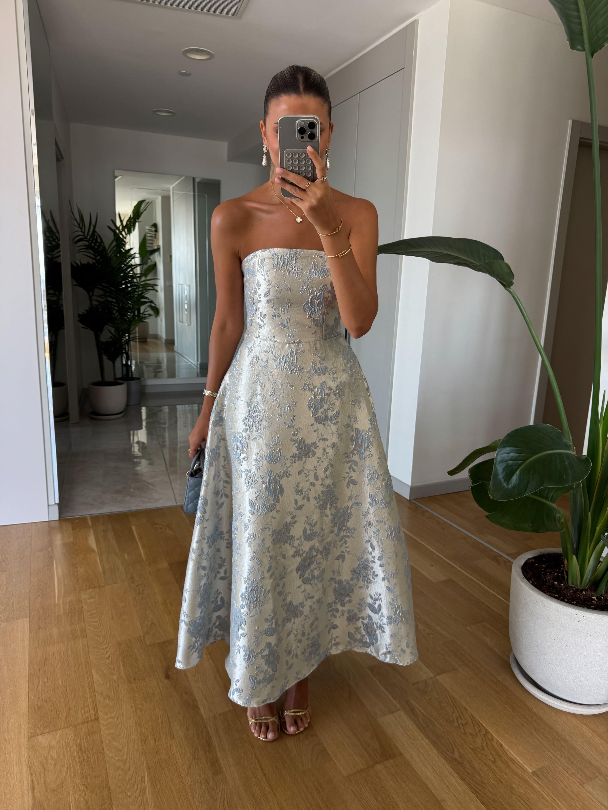 Jacquard Strapless Midi Haljina - dve boje