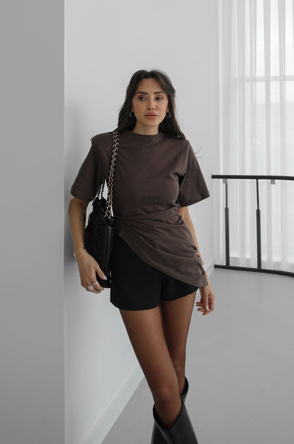 Designer Twist Cotton T-Shirt Brown