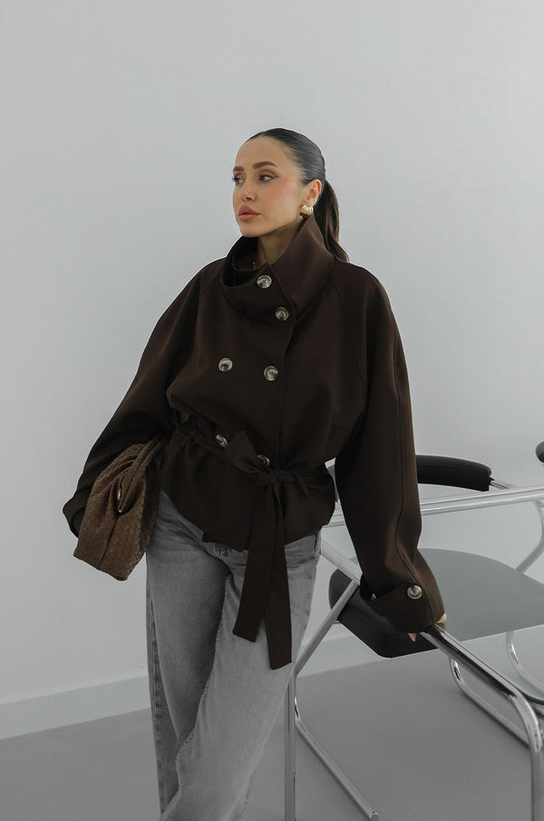 Premium trench kaput sa visokom kragnom - Sweet Brown