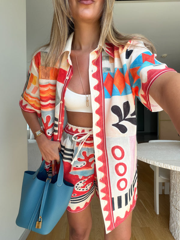 Art Linen Shirt & Shorts Set