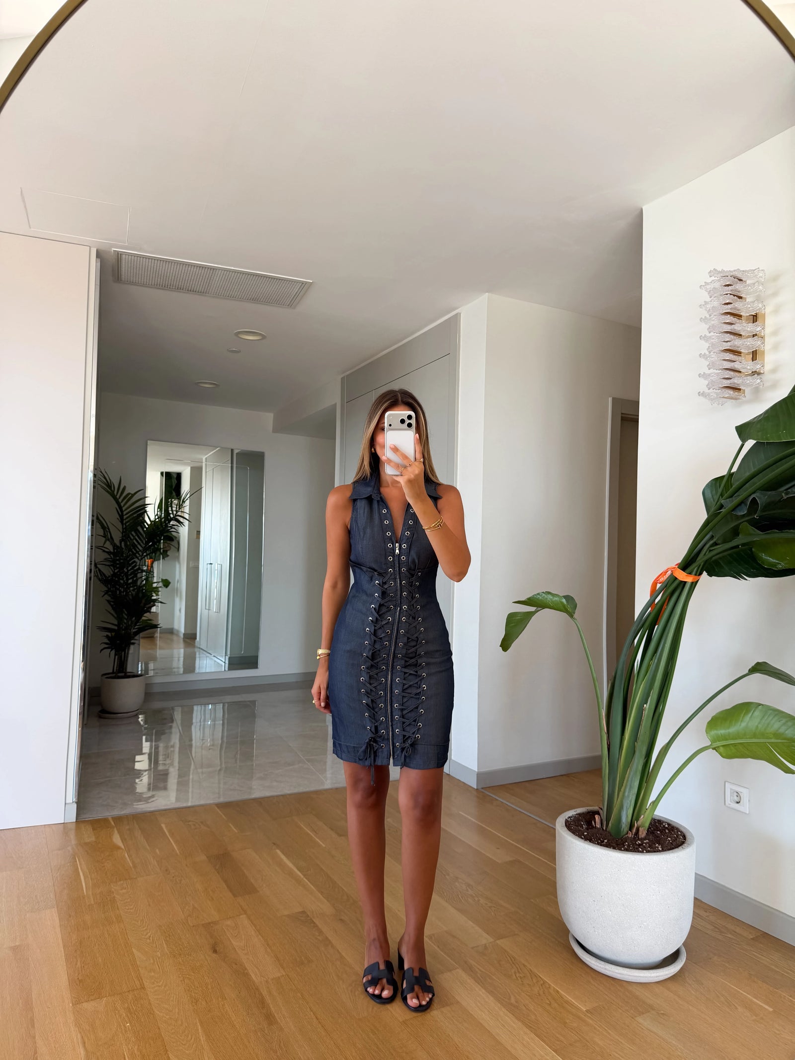 Indigo Lace-Up Mini Dress