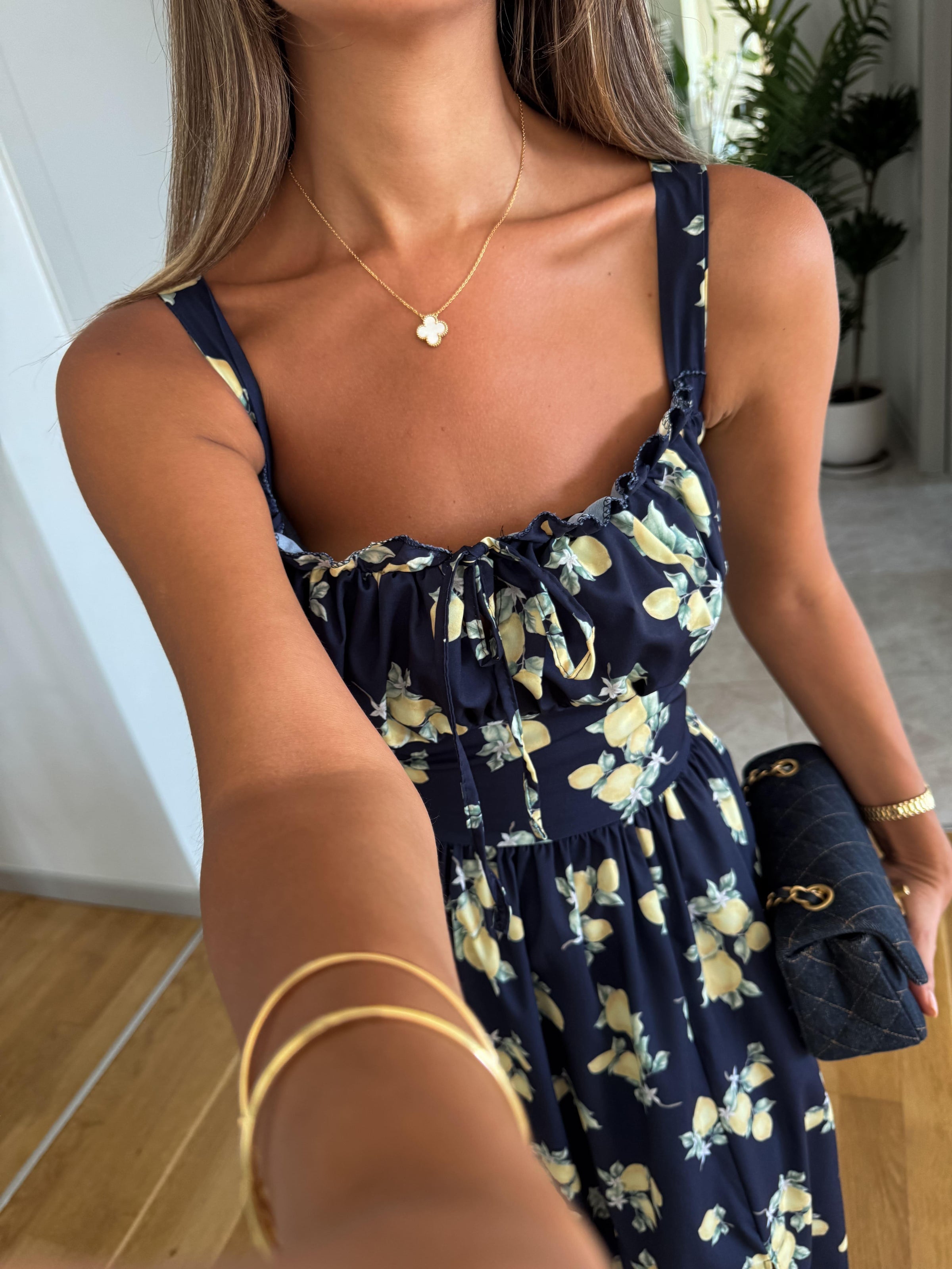 Lemon Print Sun-Kissed Midi Haljina