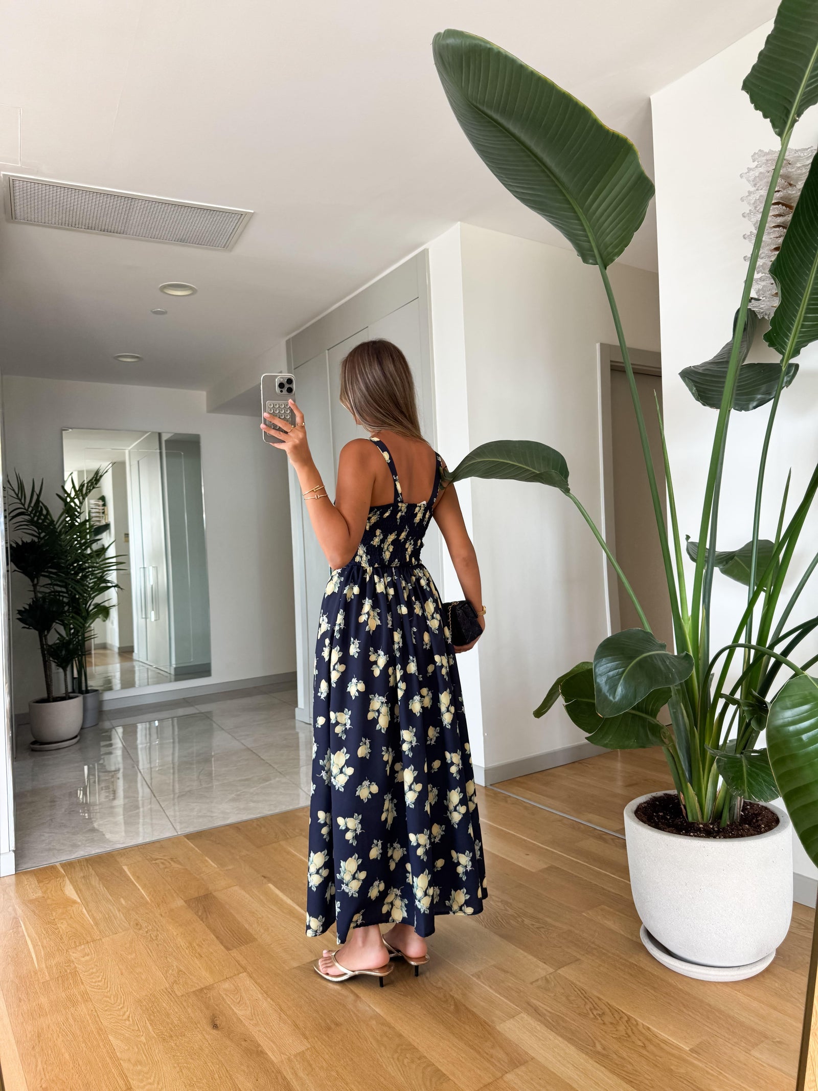 Lemon Print Sun-Kissed Midi Haljina