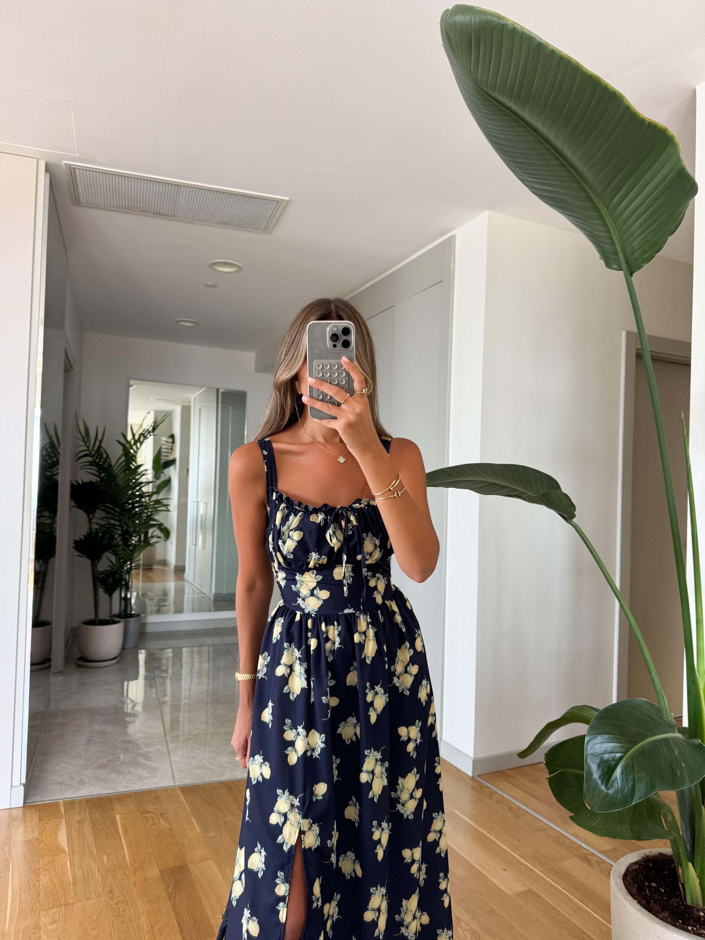 Lemon Print Sun-Kissed Midi Haljina