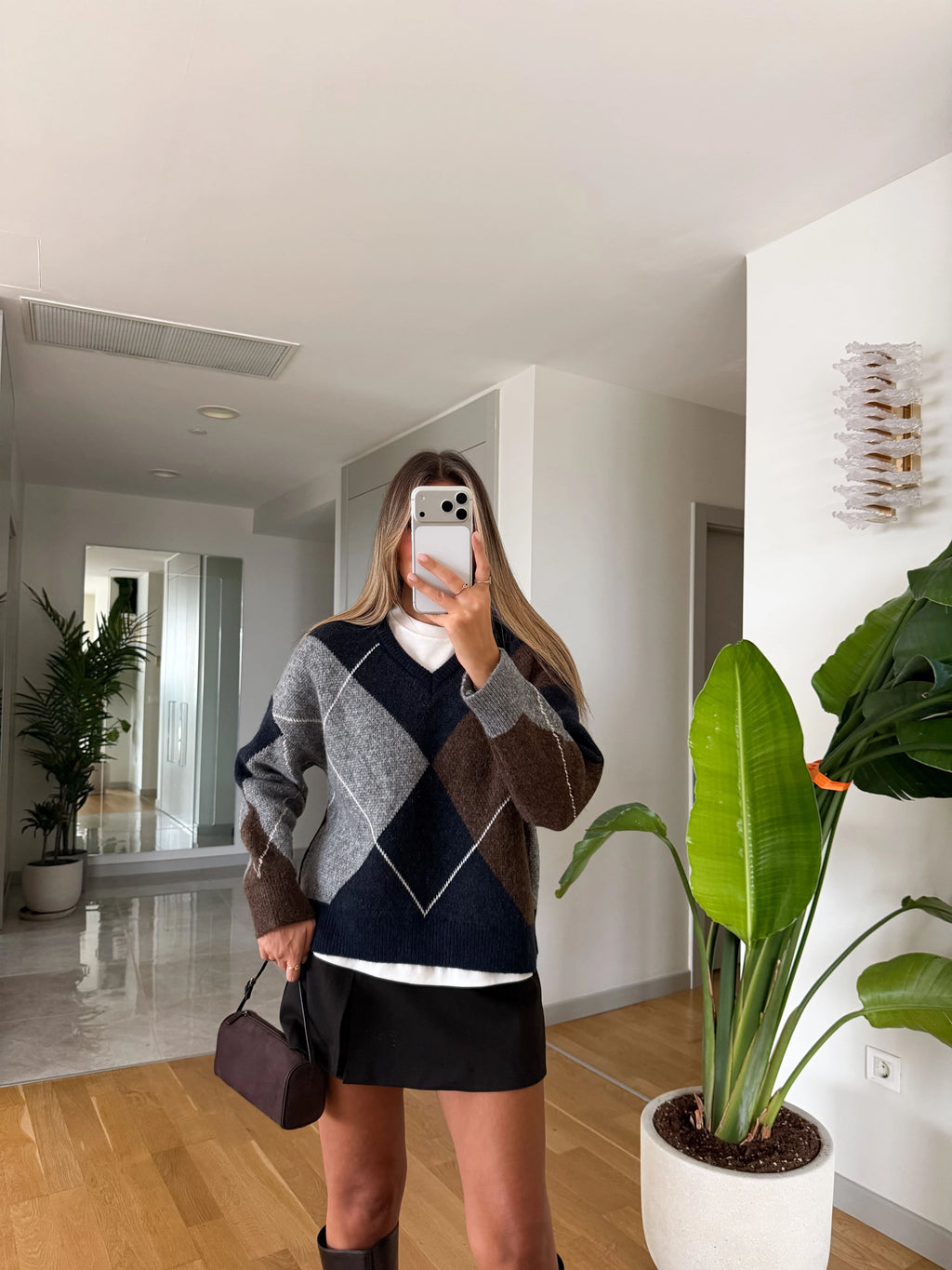 MAYFAIR DIAMOND KNIT – NAVY BROWN