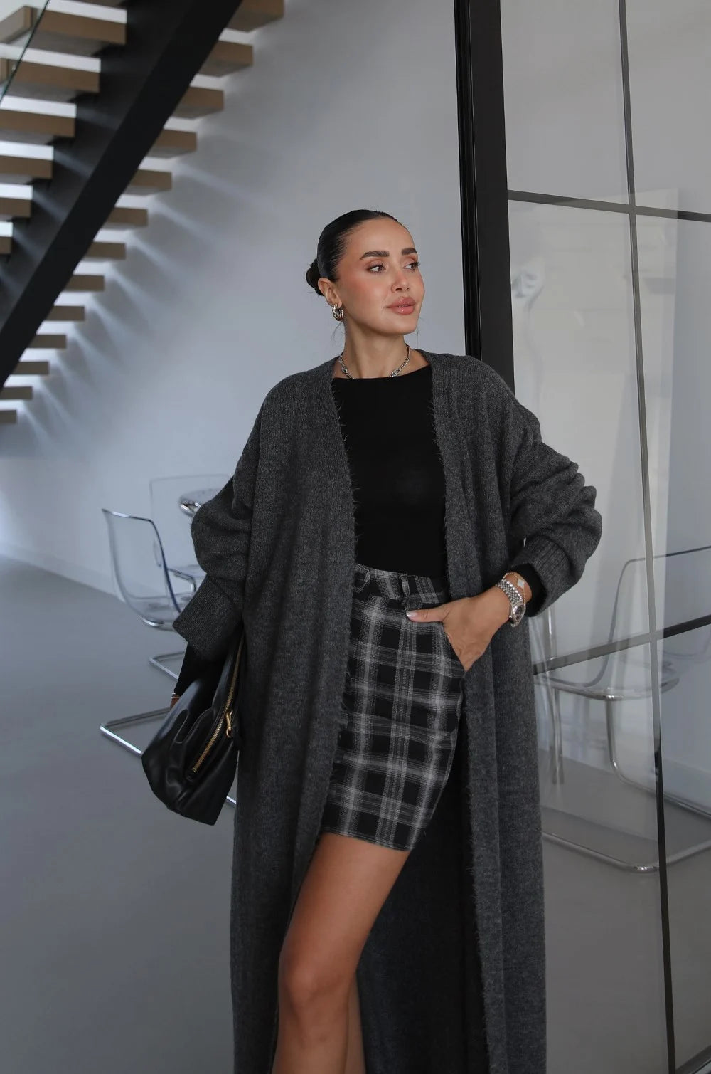 LUXE WOOL LONGLINE CARDIGAN – ANTHRACITE 1