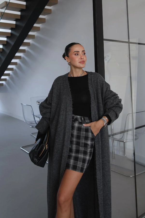 LUXE WOOL LONGLINE CARDIGAN – ANTHRACITE 1