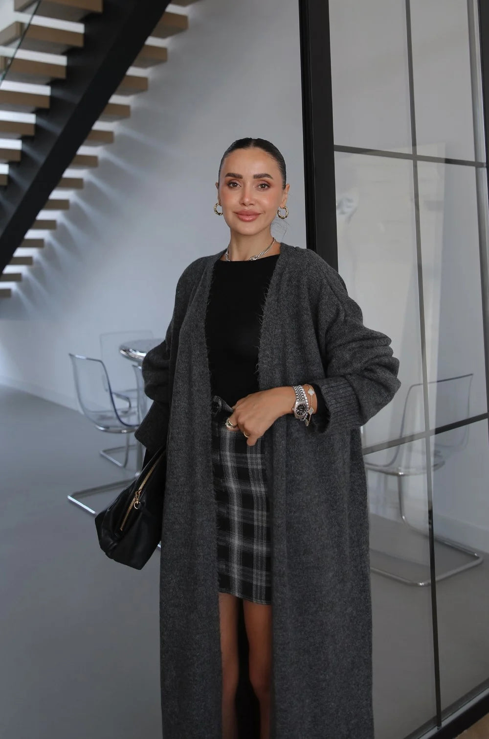 LUXE WOOL LONGLINE CARDIGAN – ANTHRACITE 3