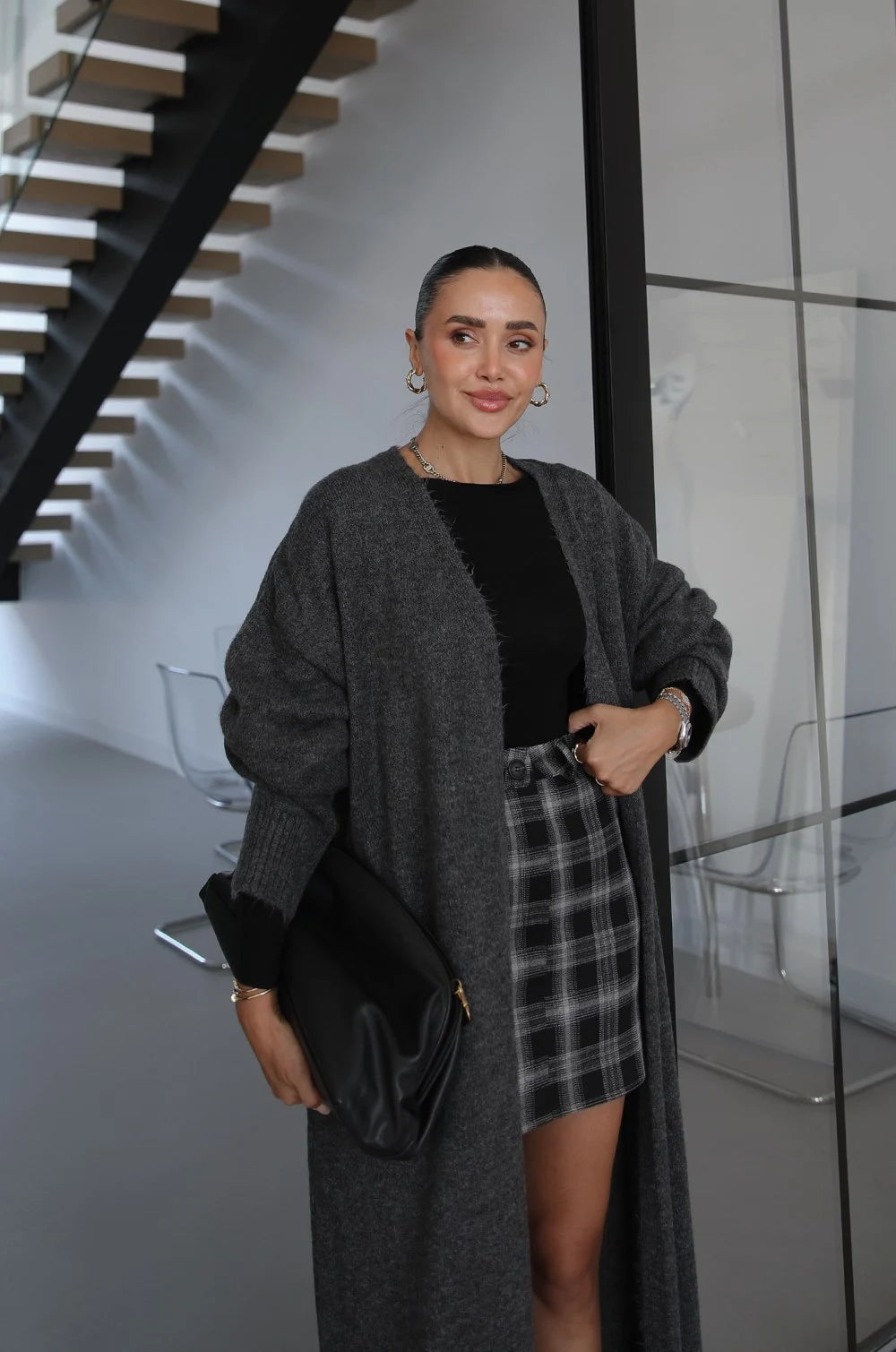 LUXE WOOL LONGLINE CARDIGAN – ANTHRACITE 4
