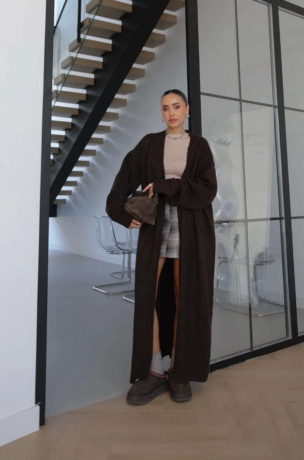 LUXE WOOL LONGLINE CARDIGAN – CHOCOLATE 4