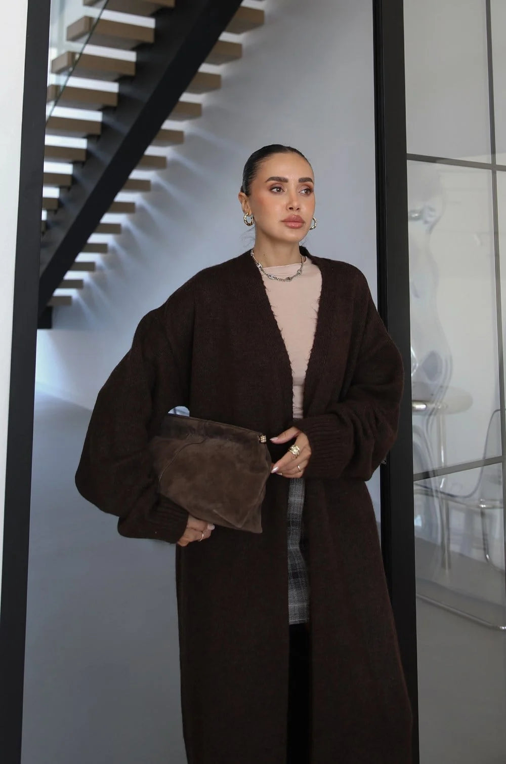LUXE WOOL LONGLINE CARDIGAN – CHOCOLATE 6