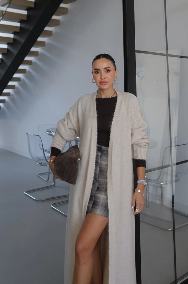 LUXE WOOL LONGLINE CARDIGAN – CREAM 1