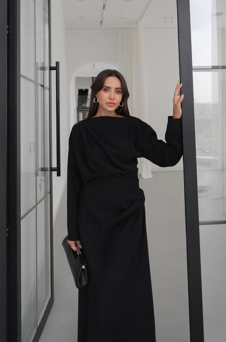 LYOCELL DRAPED SET – Black - fotografija 1