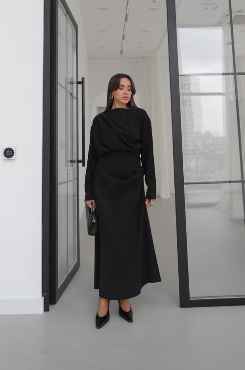 LYOCELL DRAPED SET – Black - fotografija 2