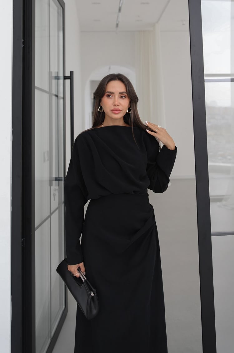 LYOCELL DRAPED SET – Black - fotografija 3