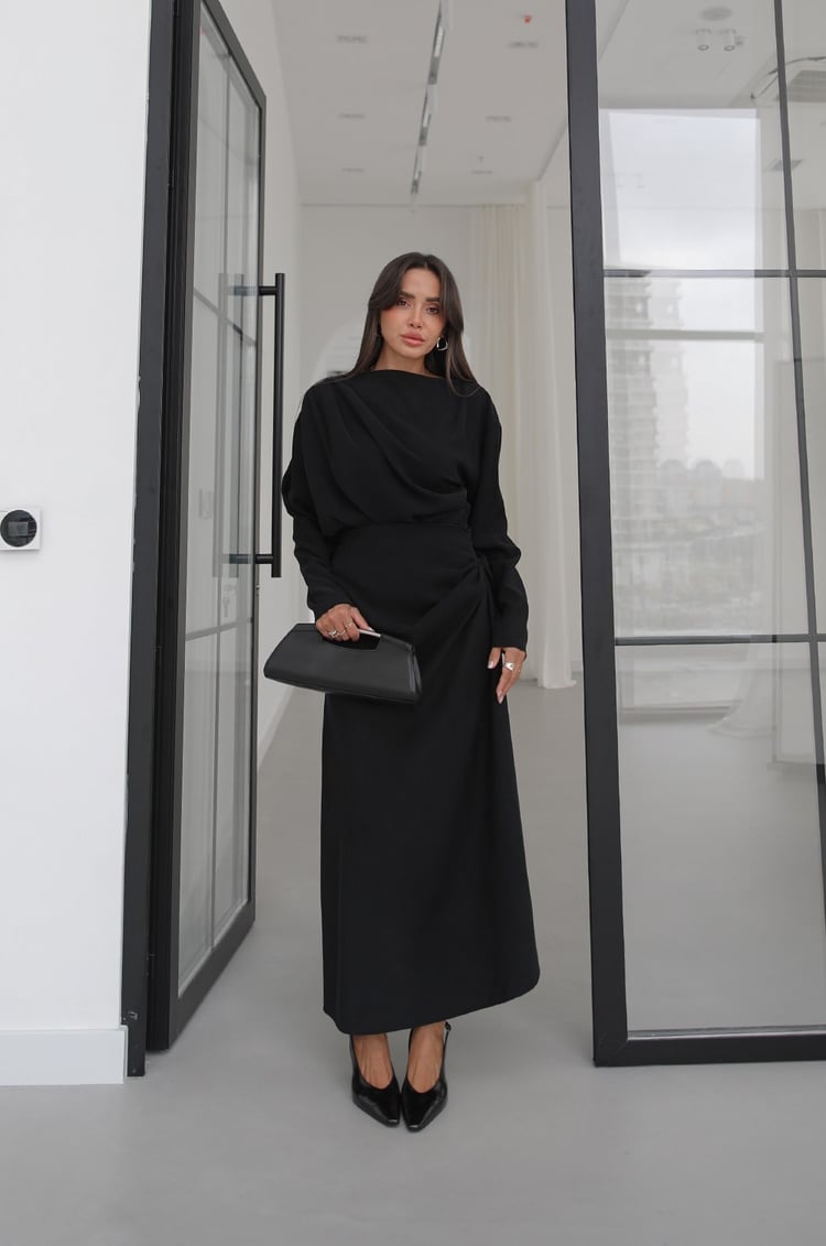 LYOCELL DRAPED SET – Black - fotografija 5