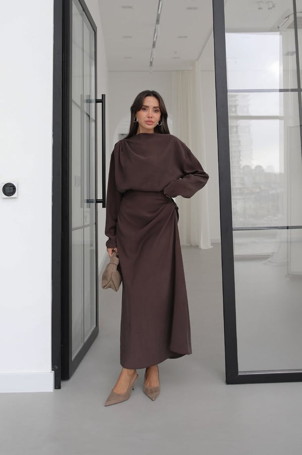 LYOCELL DRAPED SET – Chocolate Brown - fotografija 1