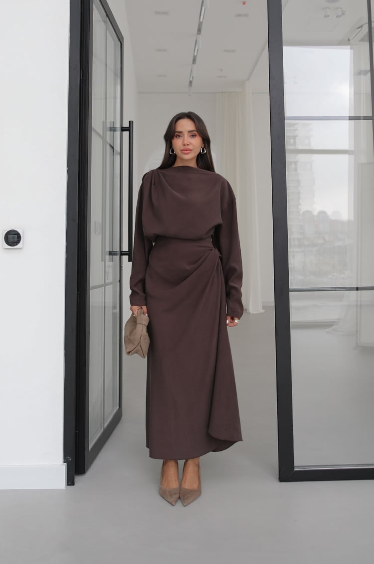 LYOCELL DRAPED SET – Chocolate Brown - fotografija 2