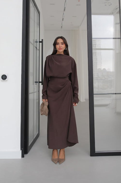 LYOCELL DRAPED SET – Chocolate Brown - fotografija 2