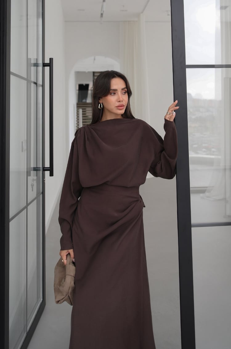 LYOCELL DRAPED SET – Chocolate Brown - fotografija 3