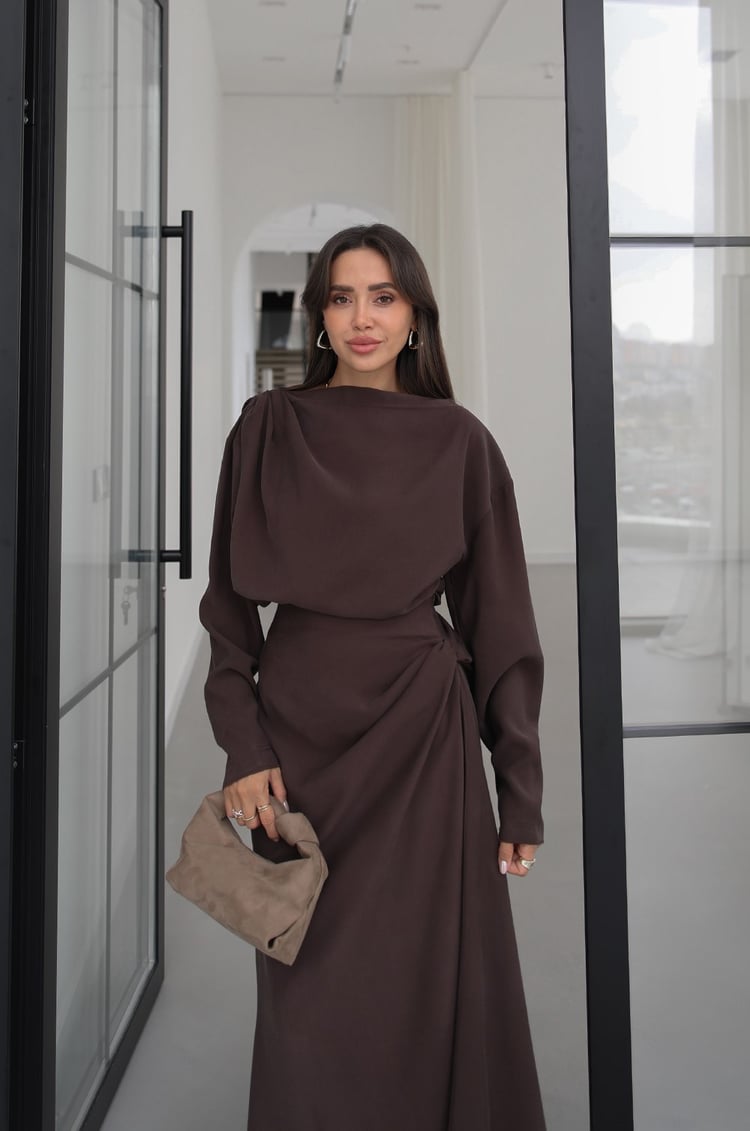 LYOCELL DRAPED SET – Chocolate Brown - fotografija 4
