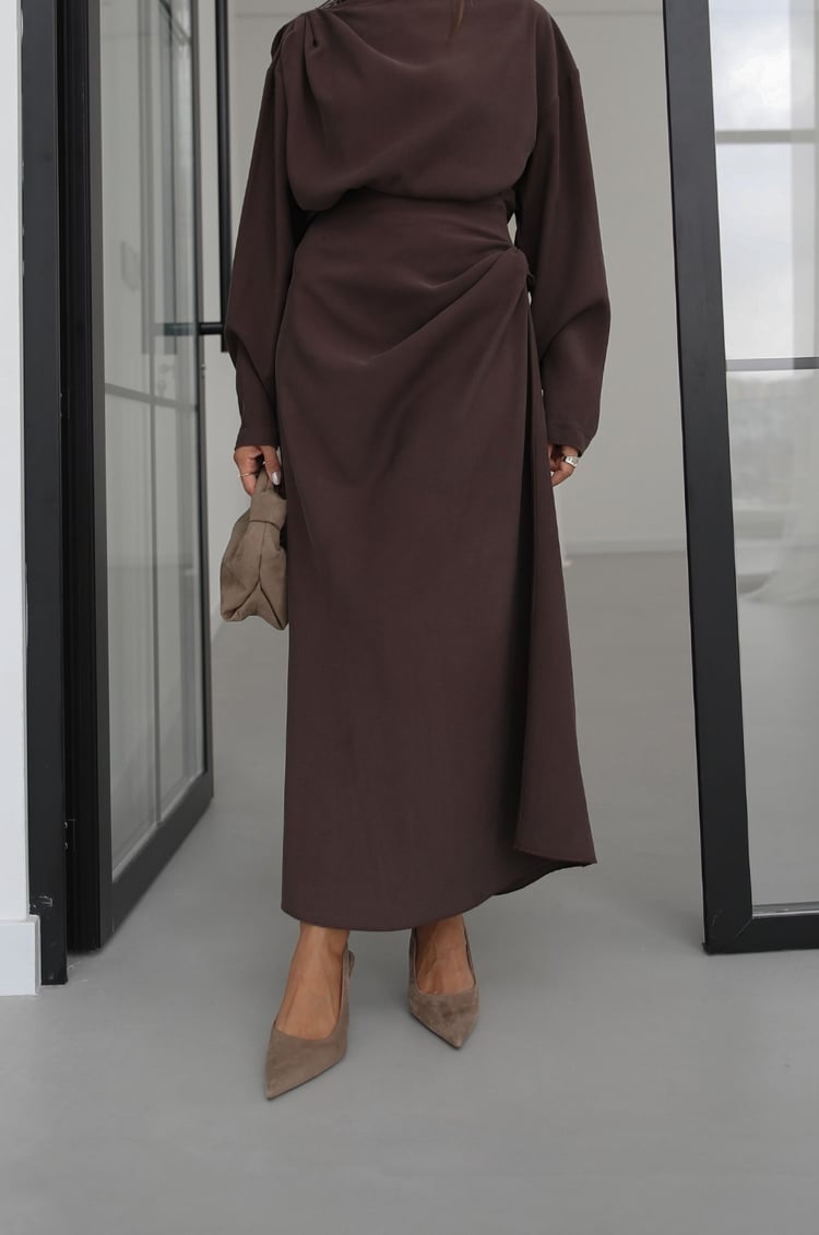 LYOCELL DRAPED SET – Chocolate Brown - fotografija 5