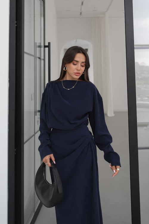 LYOCELL DRAPED SET – Navy - fotografija 2