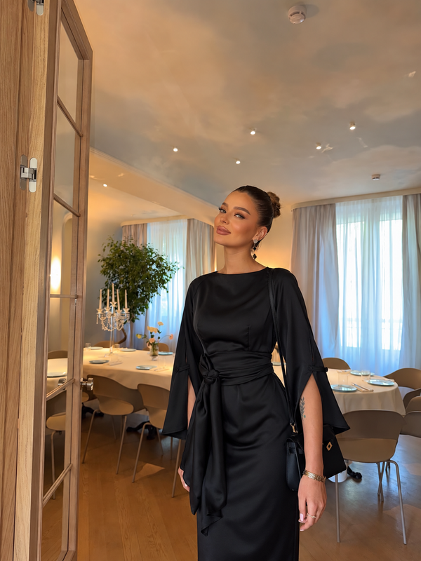 Nocturne Midi Dress crna satenska midi haljina