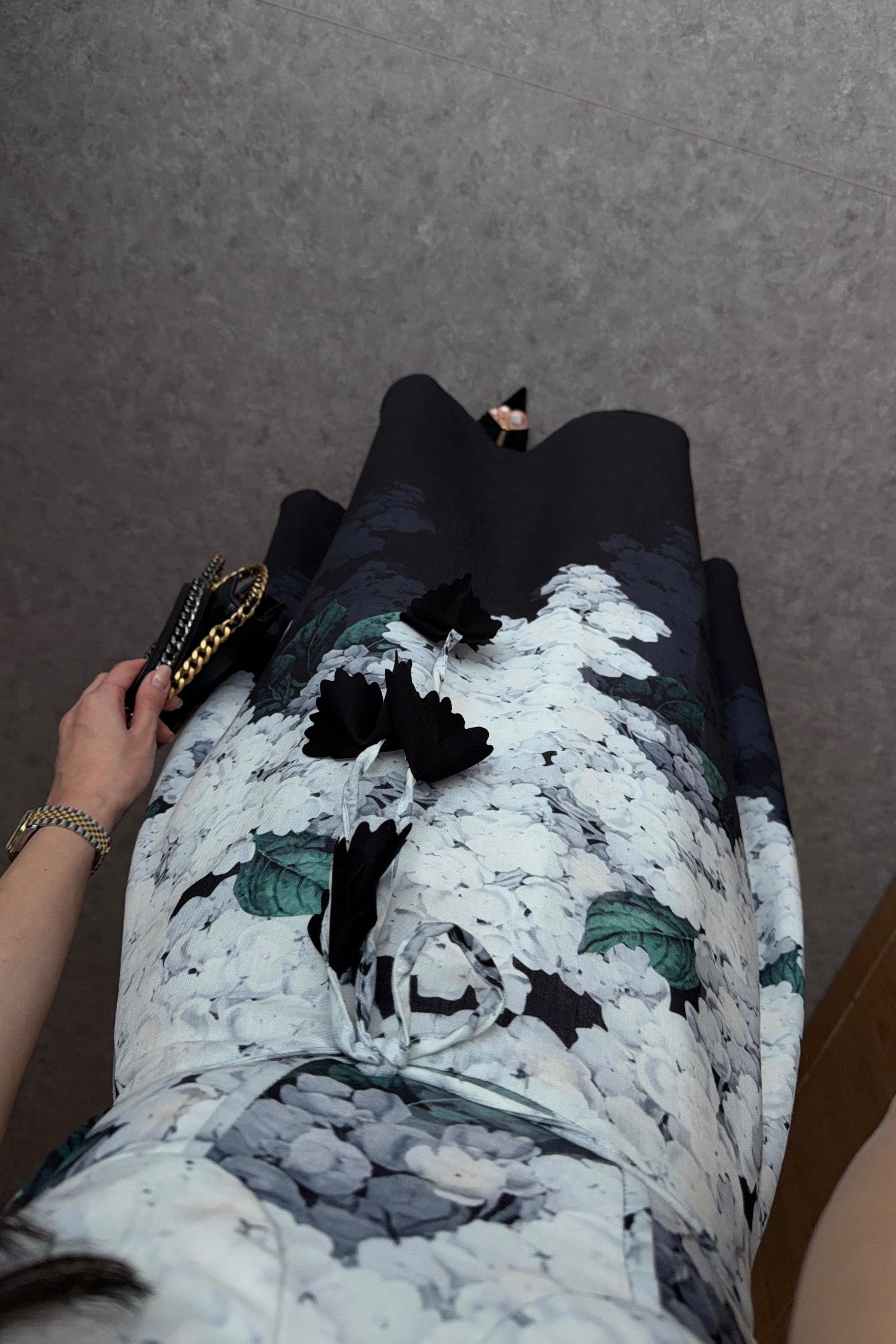Floral Bustier Dress - Black & White