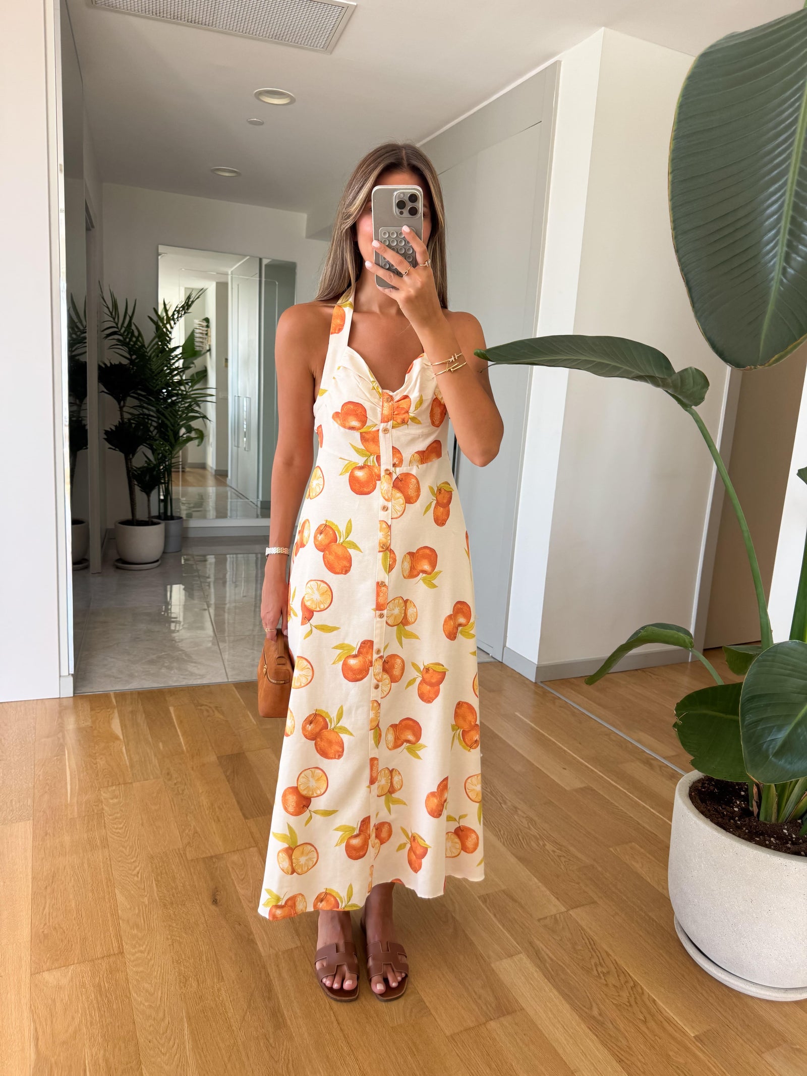 Valencia Orange Button Midi Haljina