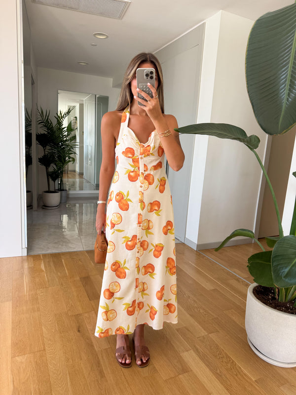 Valencia Orange Button Midi Haljina
