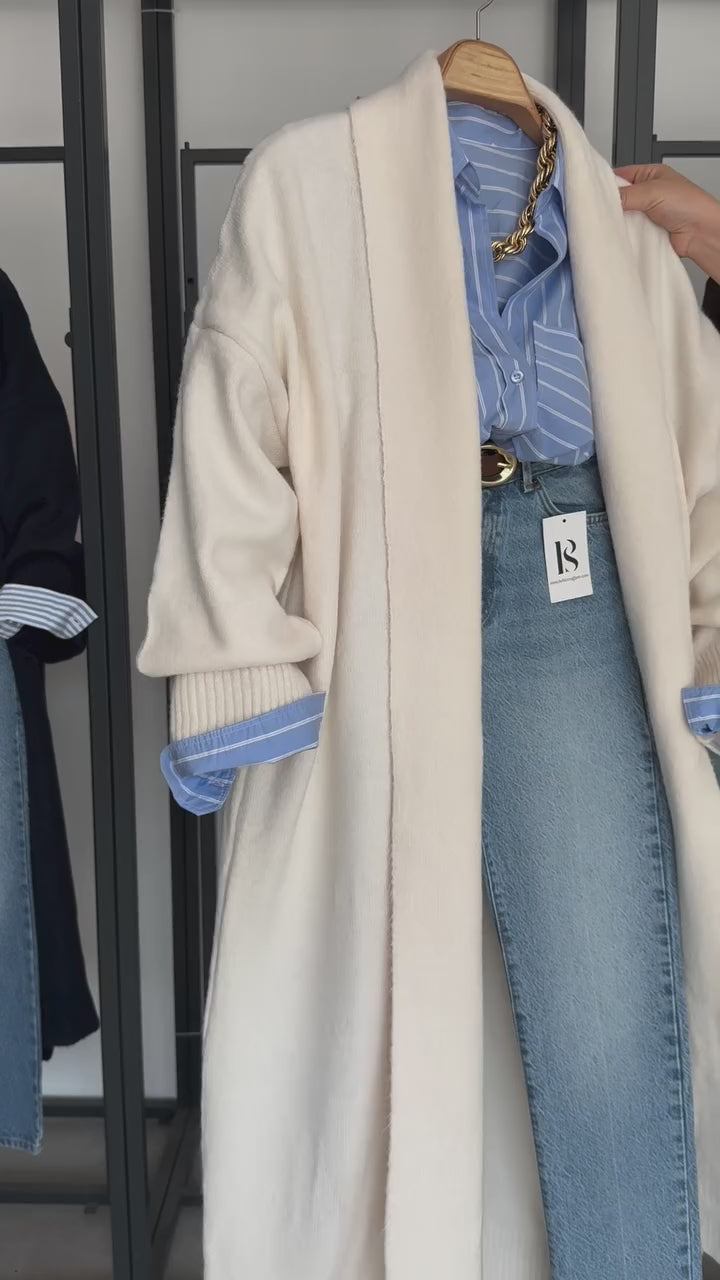 Cream Long Knit Cardigan
