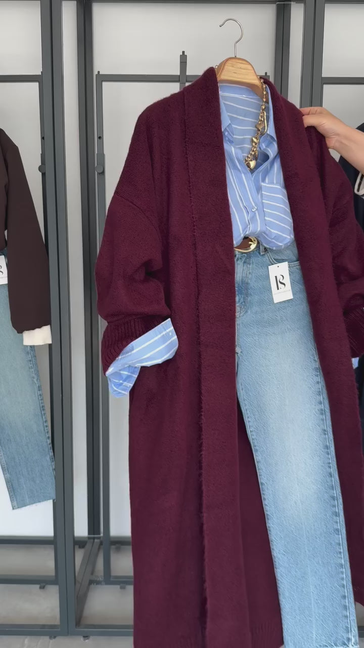 Bordeaux Long Knit Cardigan