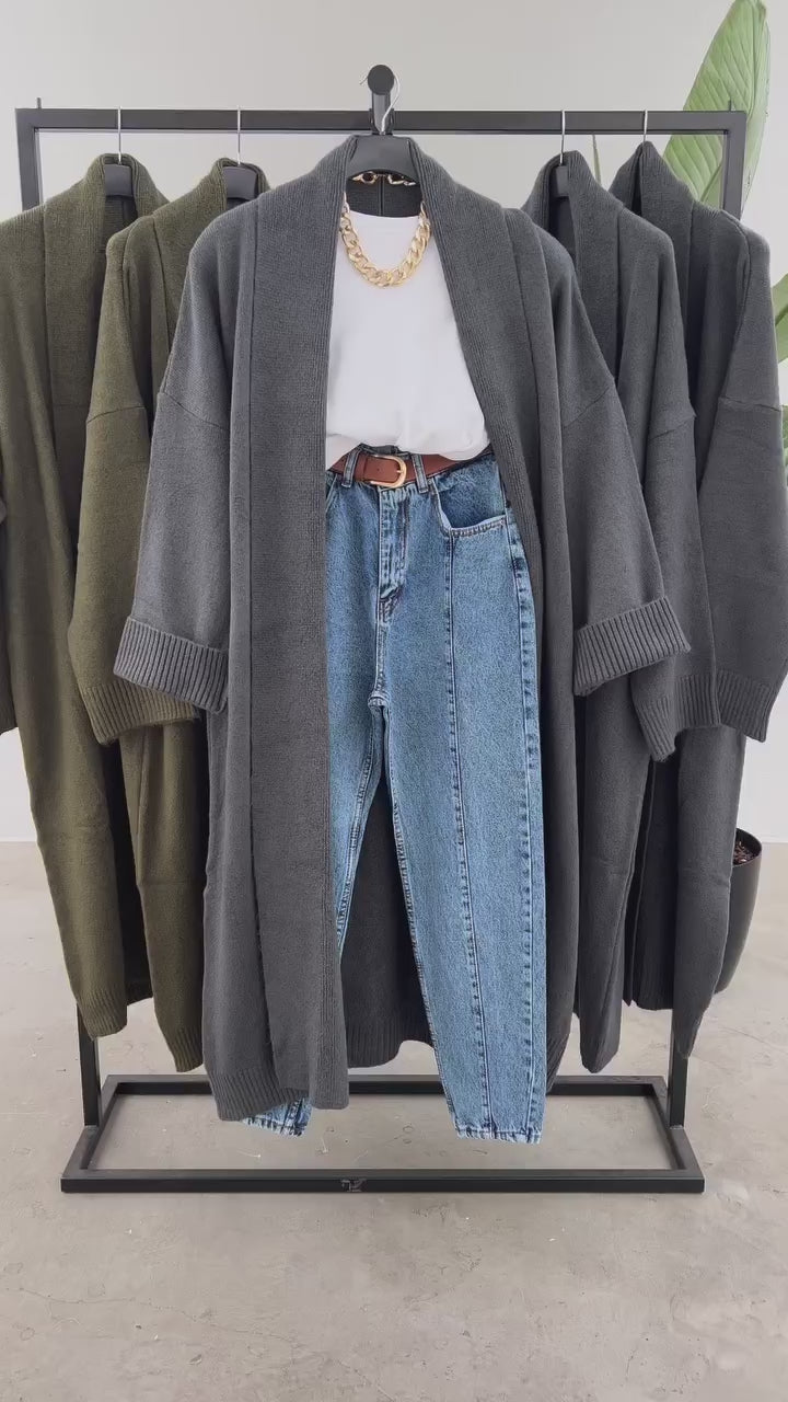 Grey Long Knit Cardigan
