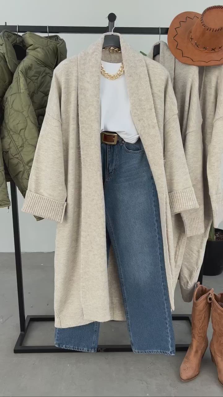 Coffee cream Long Knit Cardigan