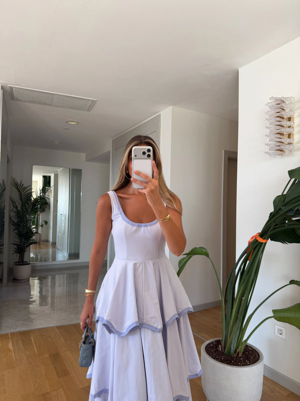 Light Lila Color Trim Premium Cotton Dress