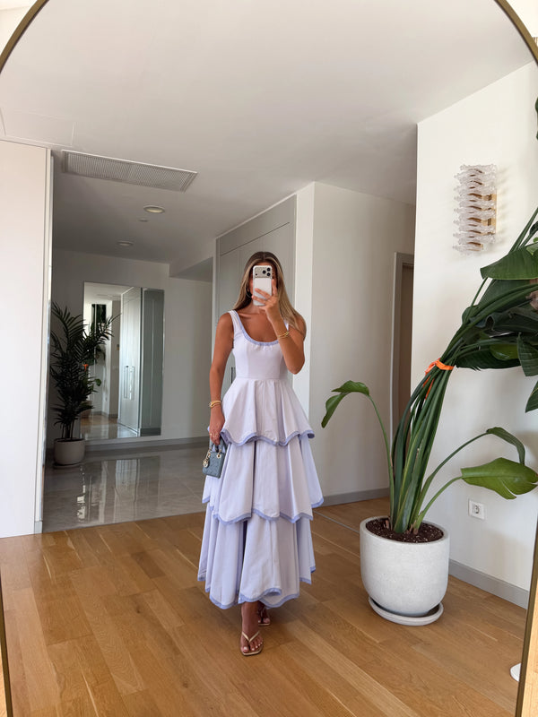 Light Lila Color Trim Premium Cotton Dress