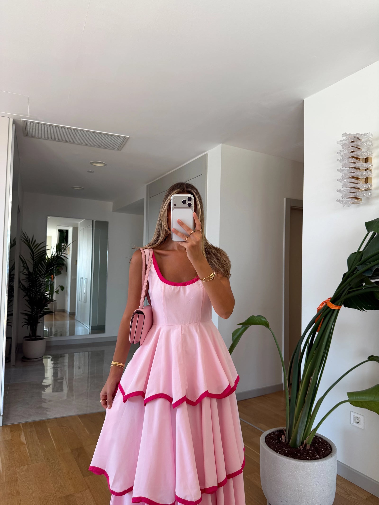 Rose Color Trim Premium Cotton Dress