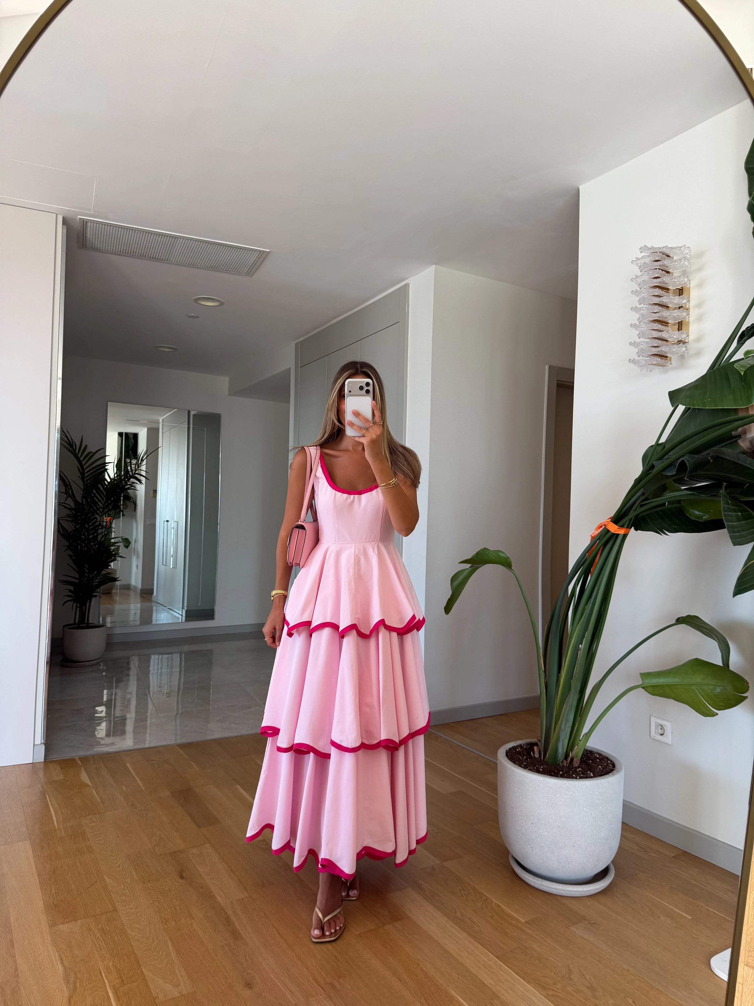 Rose Color Trim Premium Cotton Dress