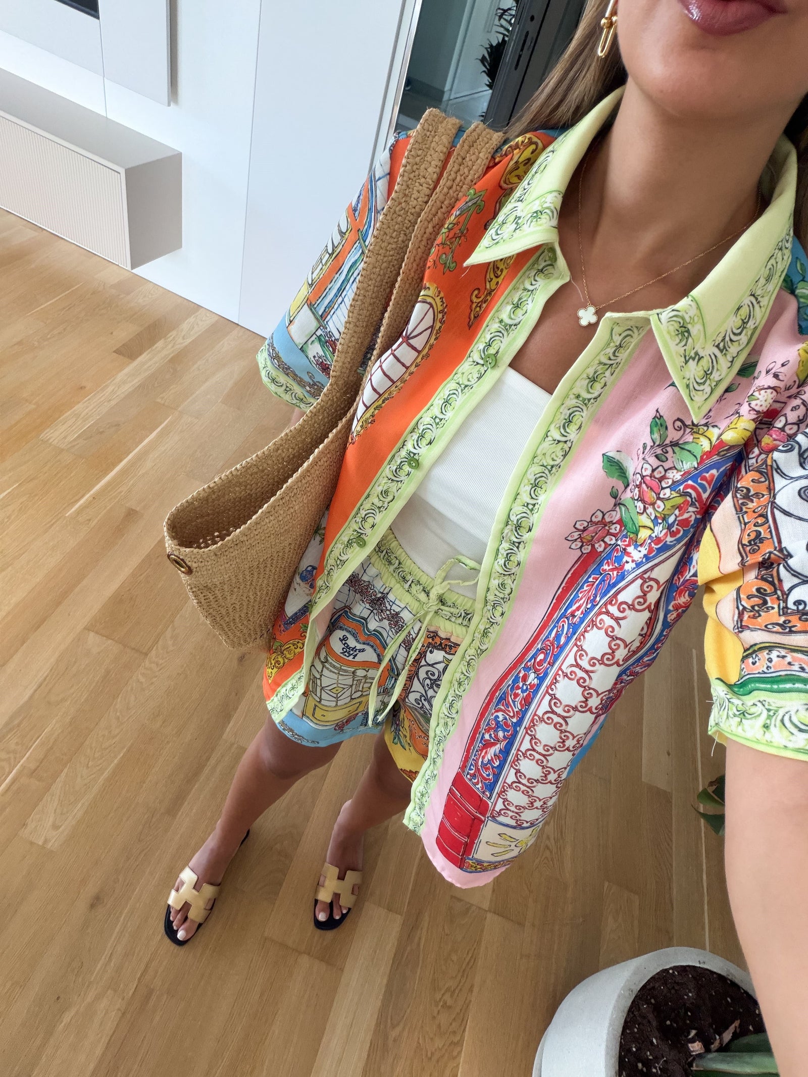 Colorful Patterned Linen Shorts Set