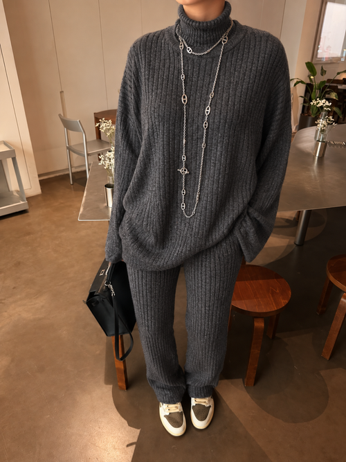 RIBBED KNIT LOUNGE SET – Grey