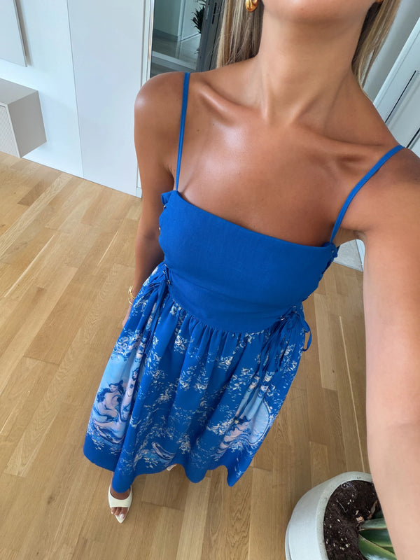 Rowan Blue Cotton Midi Haljina