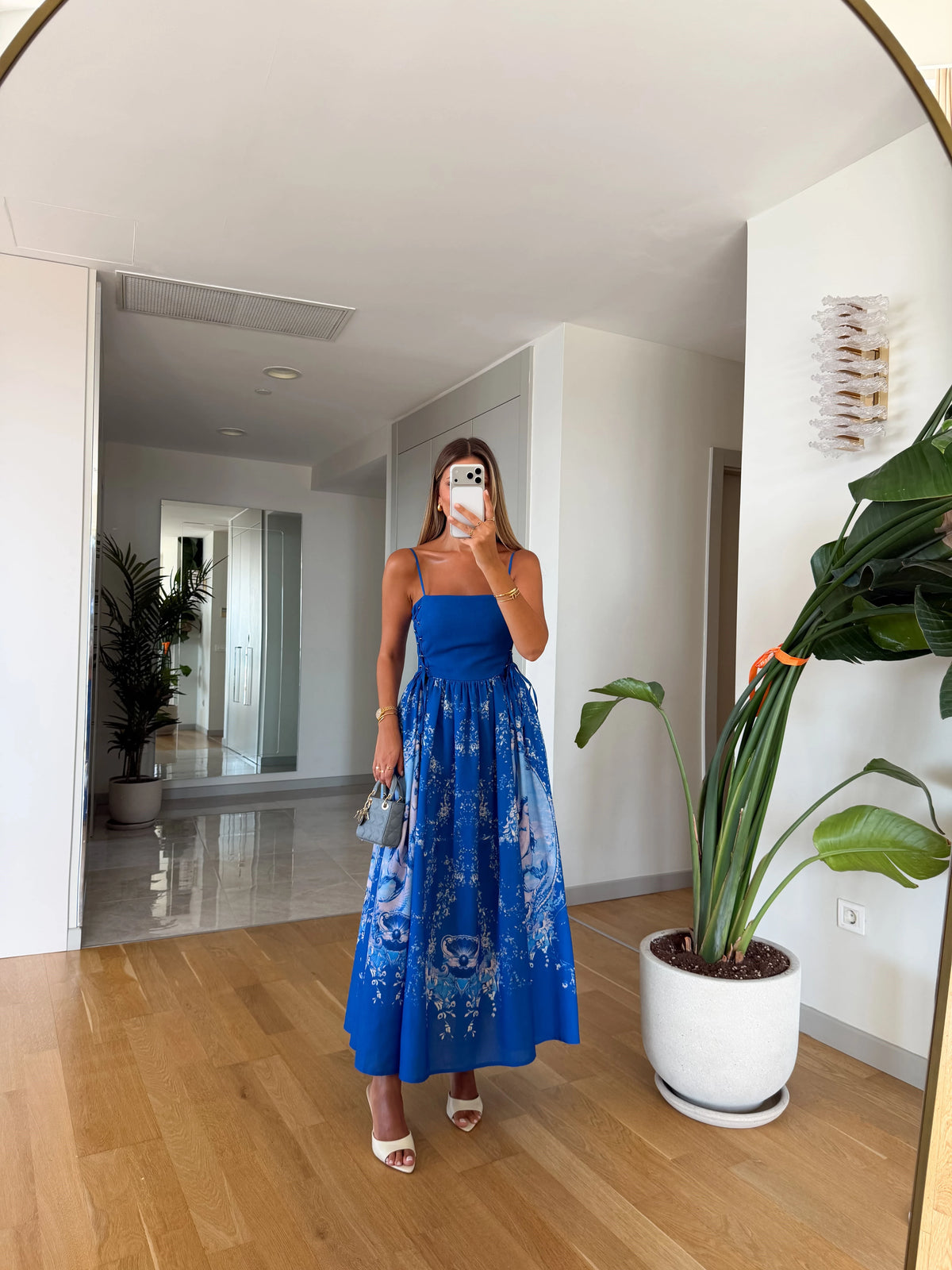 Rowan Blue Cotton Midi Haljina