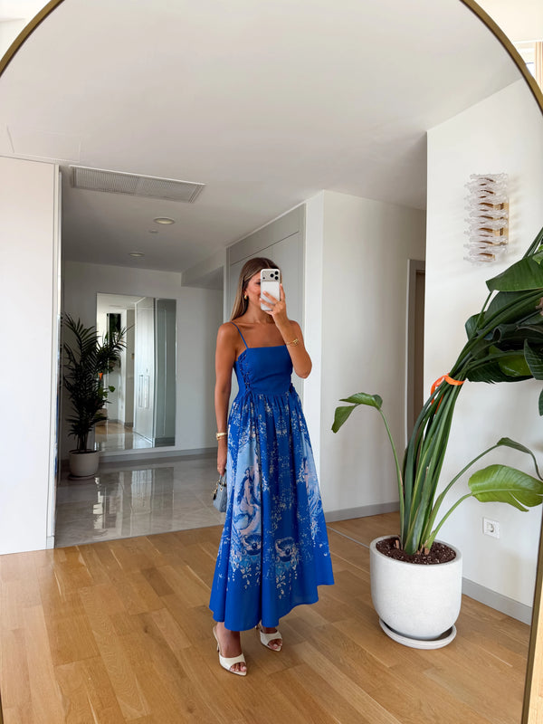Rowan Blue Cotton Midi Haljina